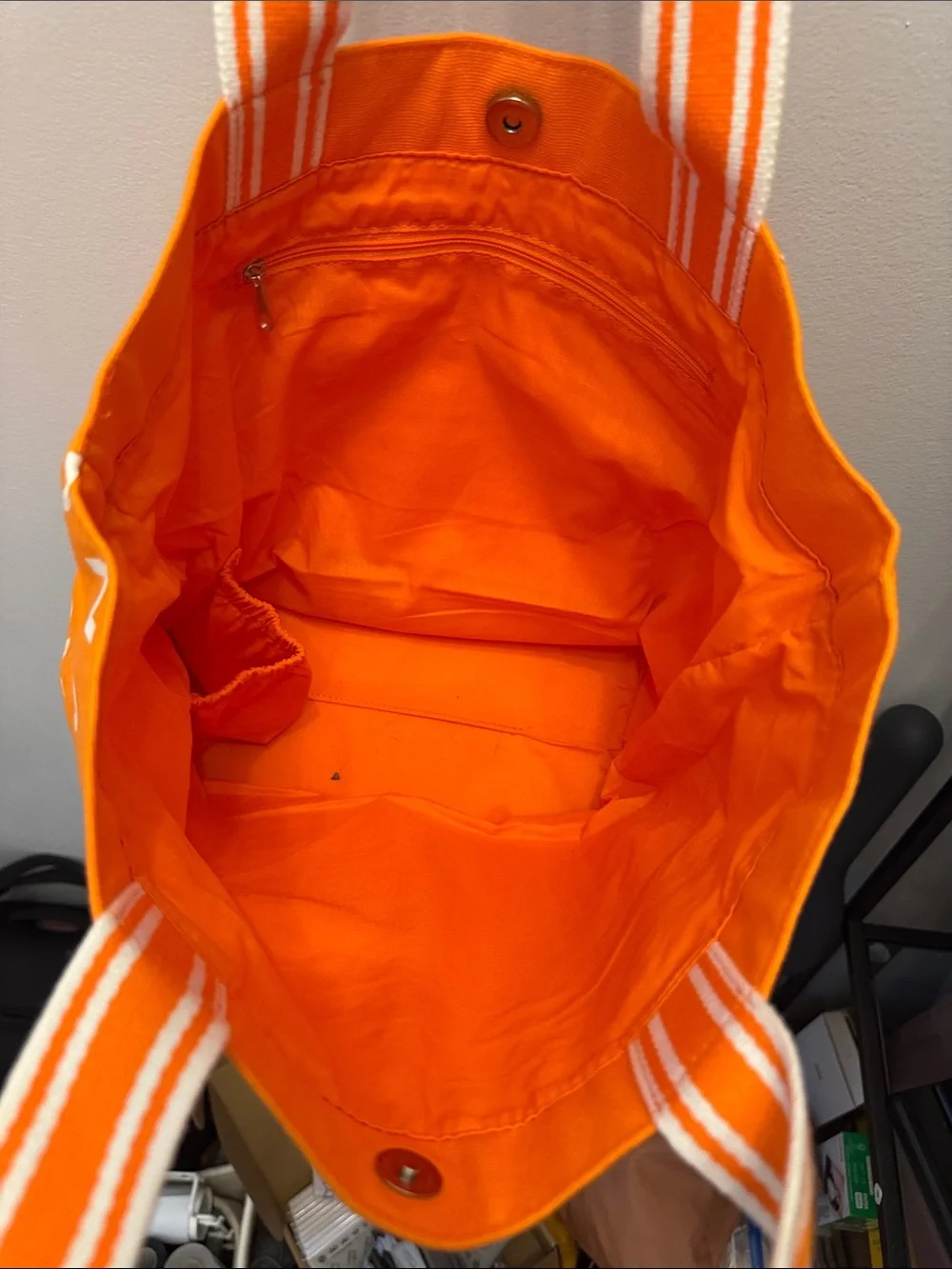 Arbonne Bright Orange Canvas Tote with Striped Shoulder Straps